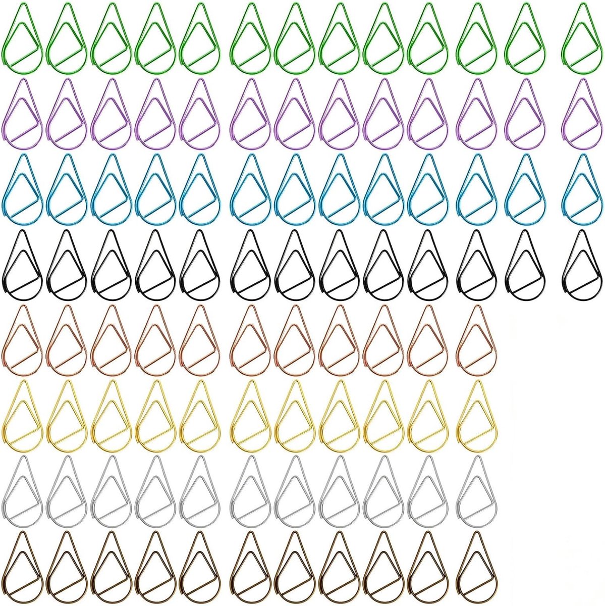 Kleine metalen paperclips in waterdruppelvorm, 280 stuks in 8 kleuren voor kantoor en boekenorganisatie