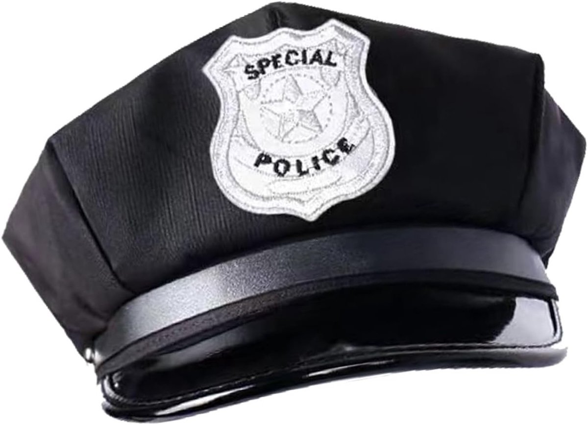 Uniseks politiepet voor volwassenen - Zwarte politiemuts voor kostuums, carnaval en Halloween accessoires