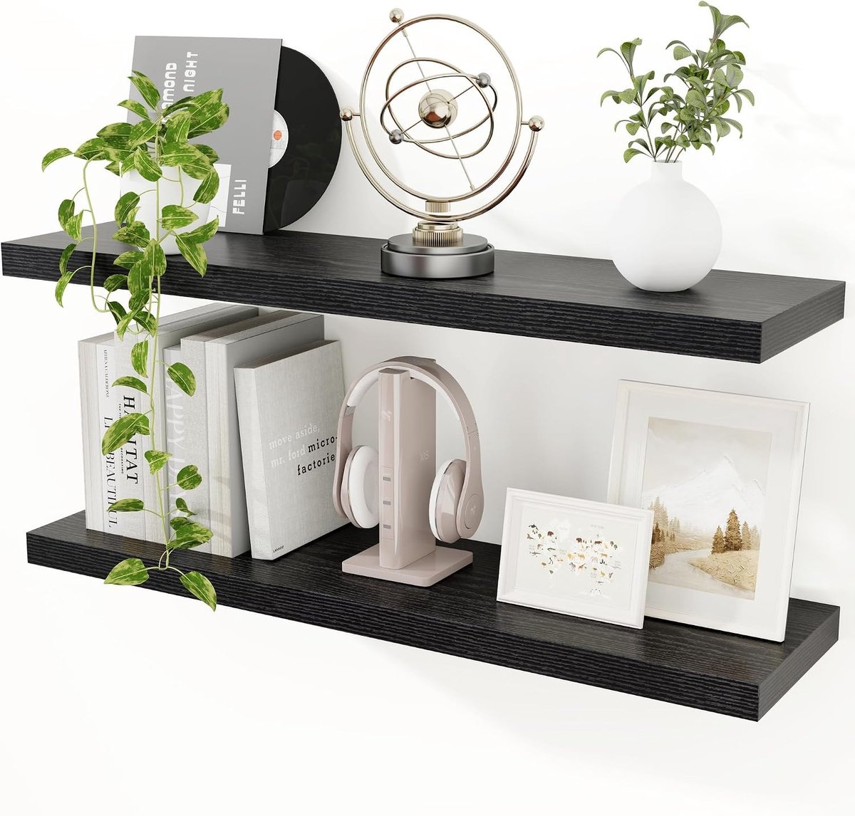Extra brede houten wandplank, 23,5 cm breed en 90 cm lang, set van 2, zwevende plank voor keuken, woonkamer, slaapkamer en badkamer, ideaal voor decoratie en opbergruimte