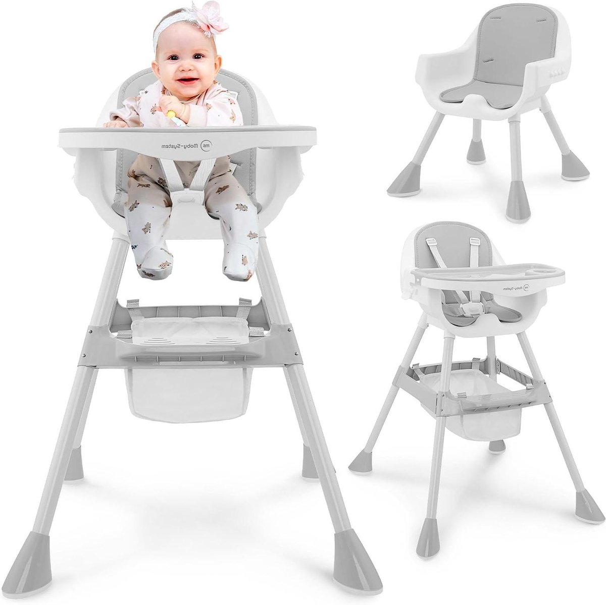 Kinderstoel 2in1 - Eetstoel Baby - Veilig Eten - Afneembare Dubbele Tray - 78 x 63 x 86 cm - Grijs