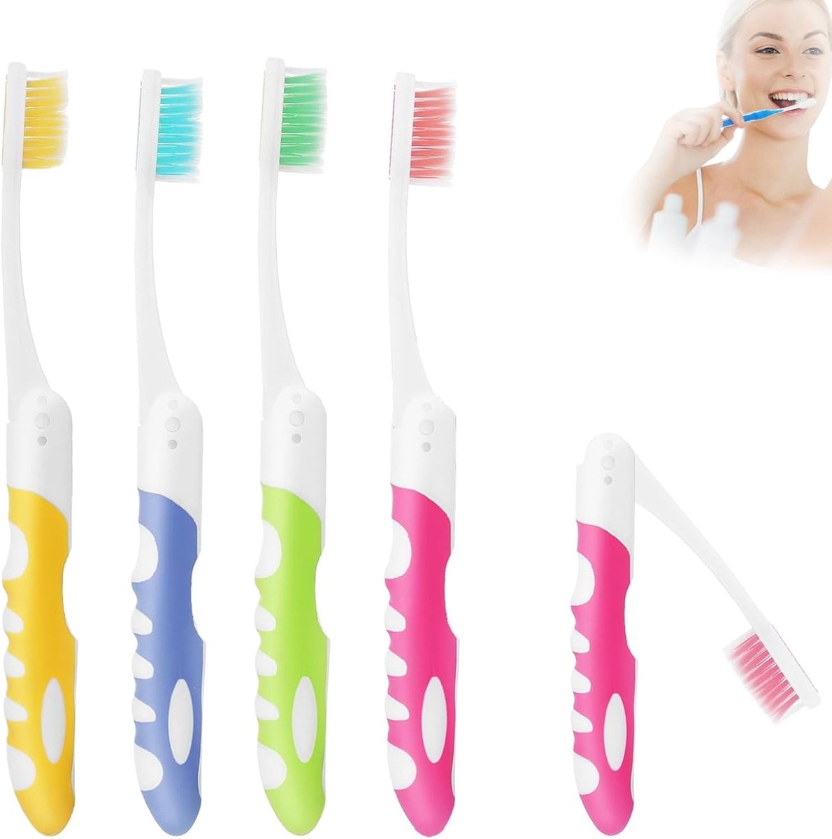 Reis Tandenborstel Set van 4 Stukken, Opvouwbare en Draagbare Tandenborstels voor Kamperen en Reizen, Zachte Borstels in Groen, Roze, Geel en Blauw