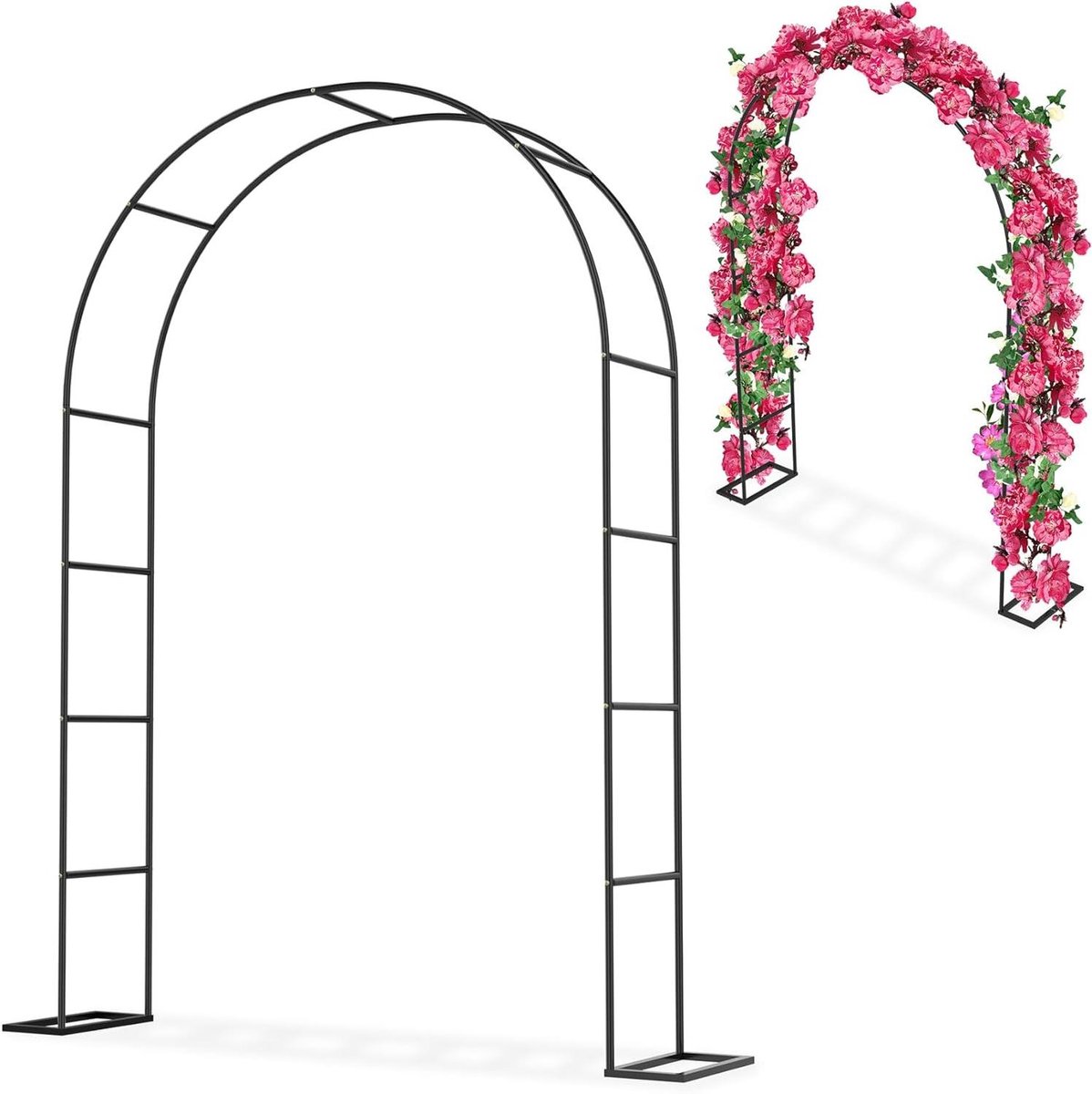 Rozenboog Metaal - Tuinboog Klimplanten - Romantische Decoratie - Stabiele Bodemplaten - 192 x 38 x 240 cm - Zwart