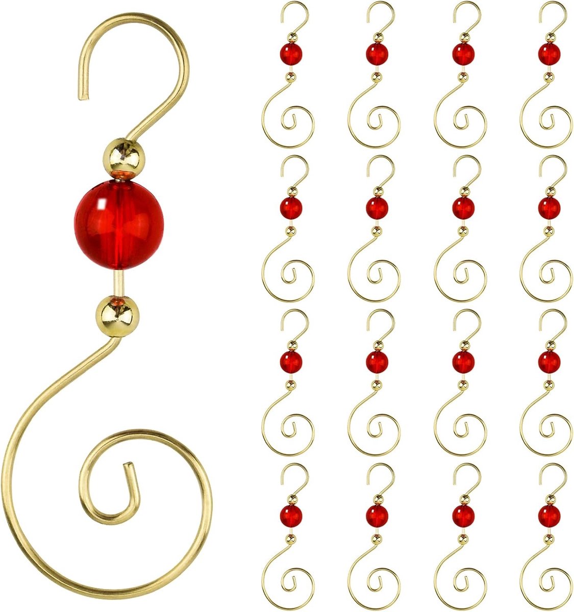 30 Stuks Gouden S-vormige Haakjes voor Kerstversieringen met Kristallen Rondel, Sterke Metaalconstructie