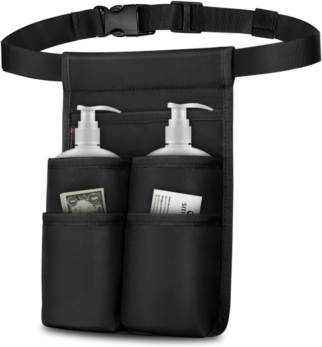Professionele Massage Holster voor 2 Flessen, Verstelbare Taille Organizer voor Massageolie en Lotion met Meerdere Vakken