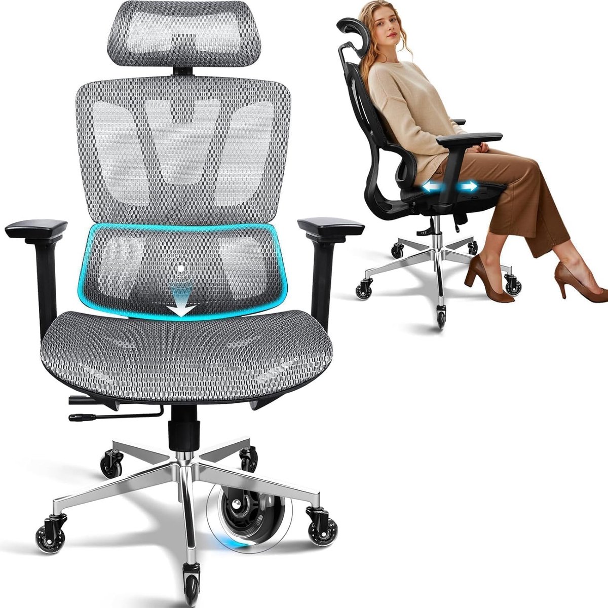 Bureaustoel ergonomisch - 4D-armleuningen - mesh zitvlak - comfortabel werken - ShopVlot