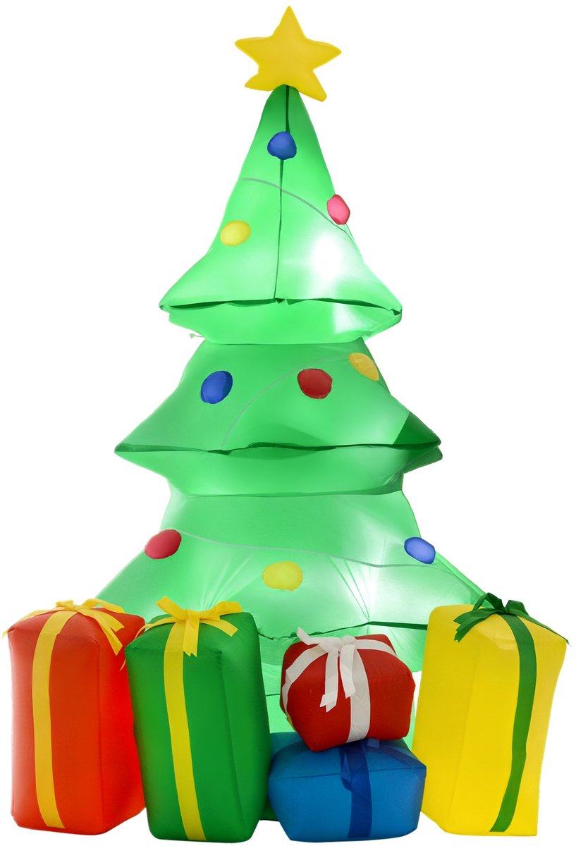 HOMCOM Opblaasbare kerstboom Polyester 75L x 65B x 150H cm Meerkleurig