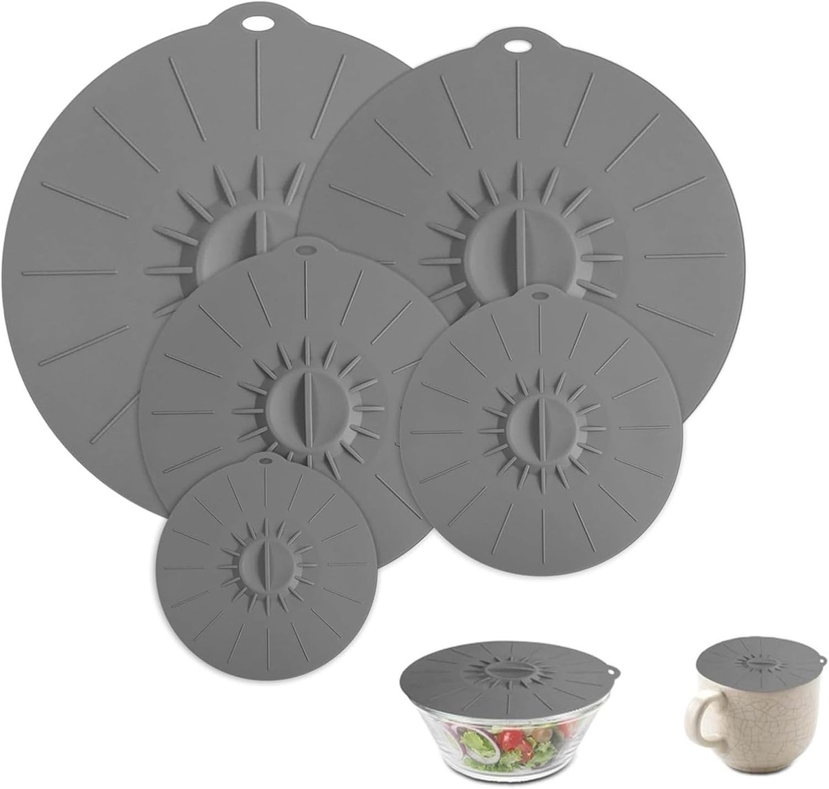 Herbruikbare Siliconen Deksel Set van 5, Universele Voedselafdekkingen voor Kommen, Pannen en Oven, Geschikt voor Magnetron en Koelkast, 5 Verschillende Maten