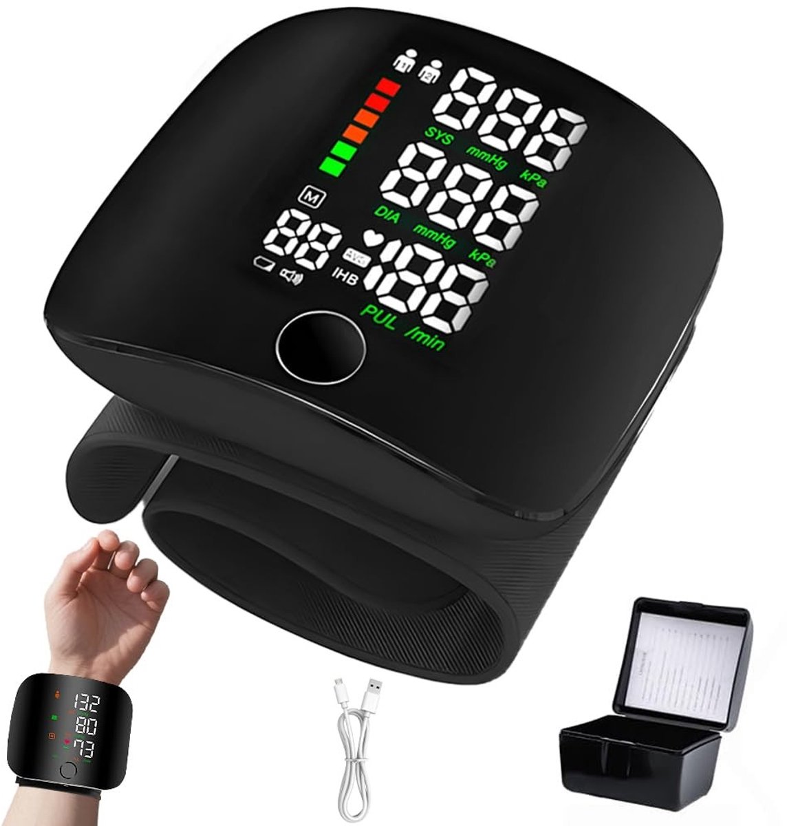 Bloeddrukmeter voor de Pols met LED Touchscreen, 99 Geheugenplaatsen en Automatische Spraakuitvoer