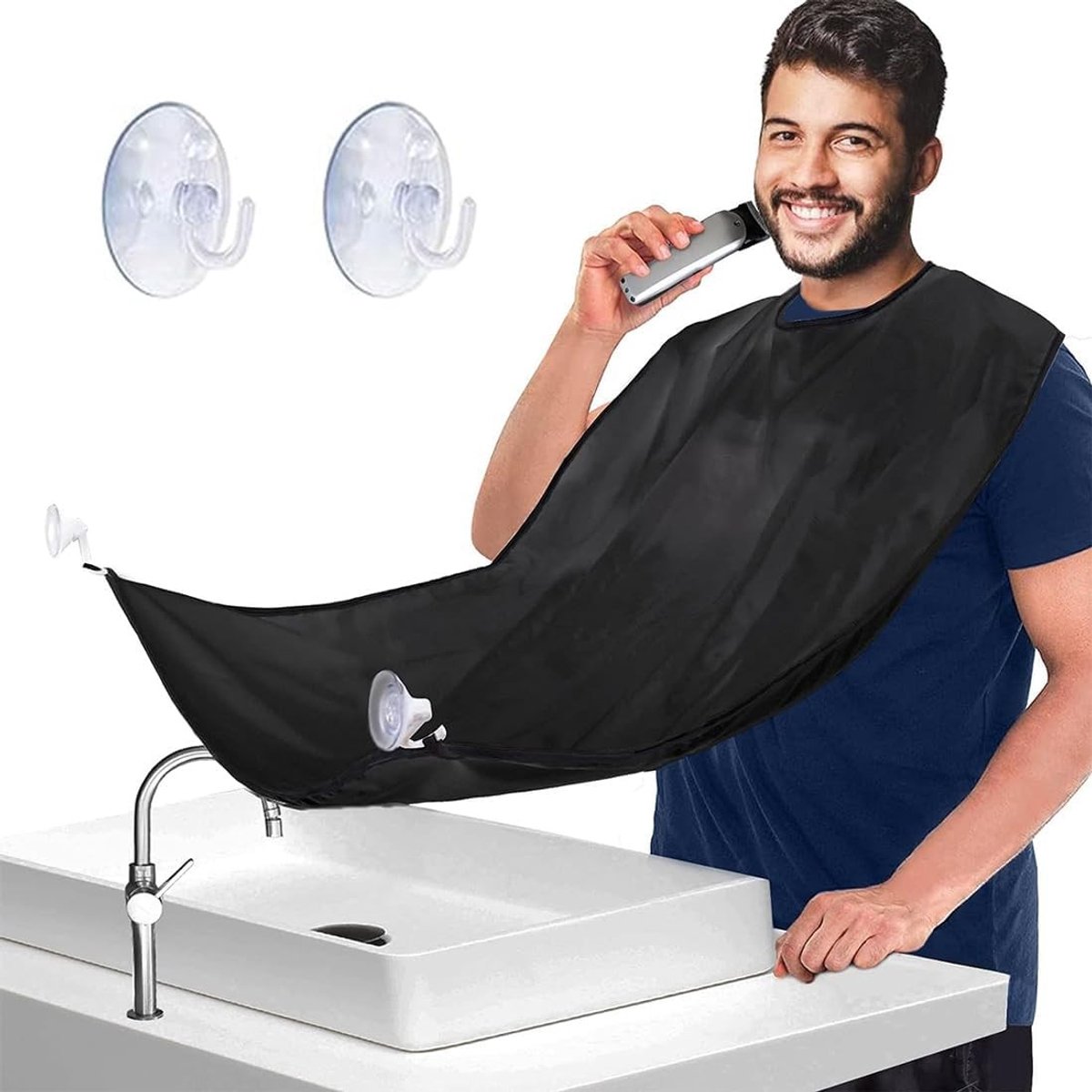 Waterdichte Baardschort voor het Vangen van Baard- en Haarresten met Antiaanbaklaag en 2 Zuignappen, Perfect Cadeau voor Mannen