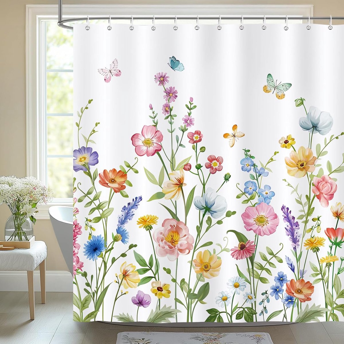 Douchegordijn lentebloemen 182,88 x 182,88 cm - polyester stof - waterdicht - sfeervolle badkamerdecoratie - ShopVlot