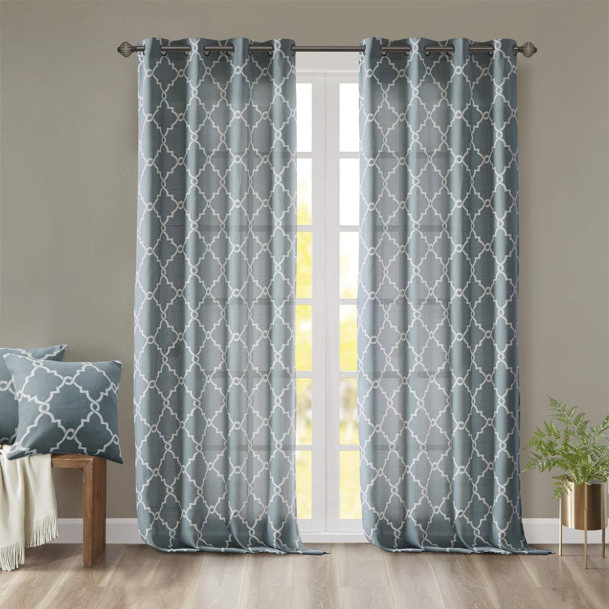 Gordijn licht filtering 50x95 - Fretwork print - Blauw - Perfect voor woonkamer of slaapkamer - ShopVlot