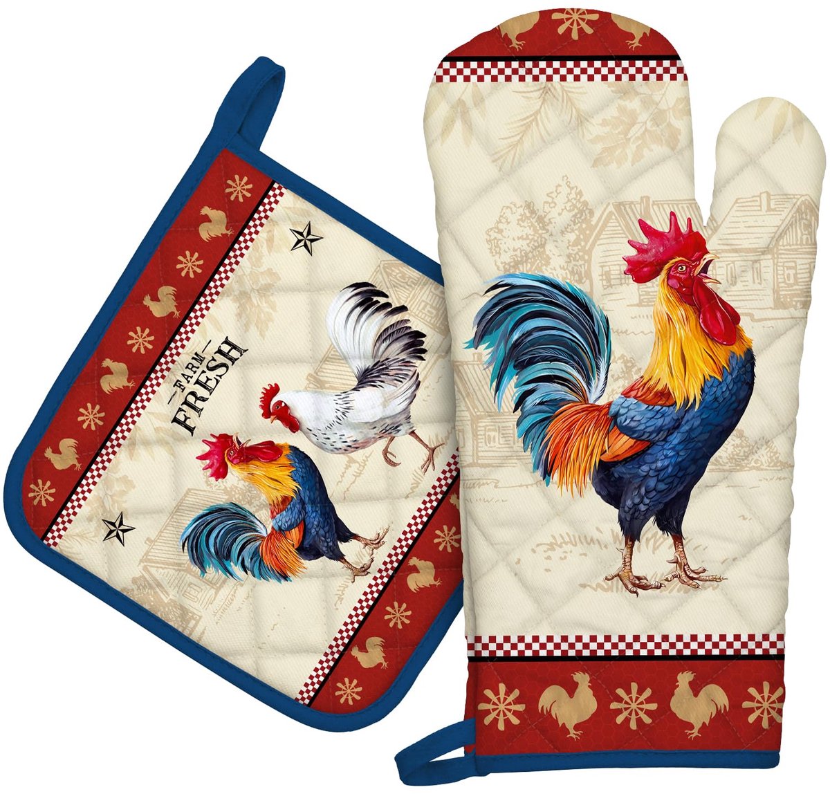 Ovenwanten en Pannenlappen Set - 100% Katoen - Hittebestendig - Bescherming bij Koken - ShopVlot