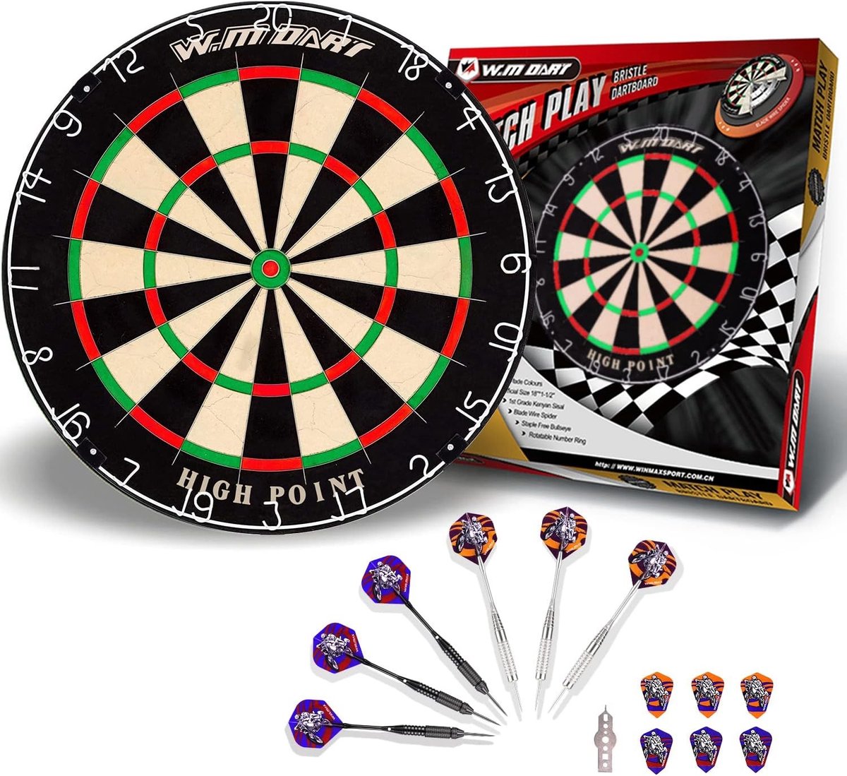 Officiële Kork Dartboard met 6 Stalen Dartpijlen en 12 Vleugels - Toernooiformaat Bristle Dartbord voor Steeldart Spelletjes