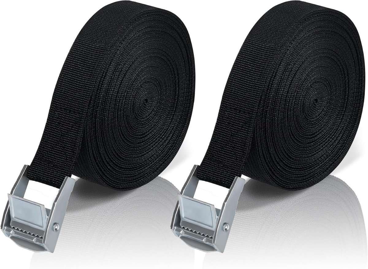 Spanbanden met ratel, 8 m, 2 stuks bagagedrager, spanband, zwart, bevestigingsriem, sjorbanden met klemsluiting - ShopVlot