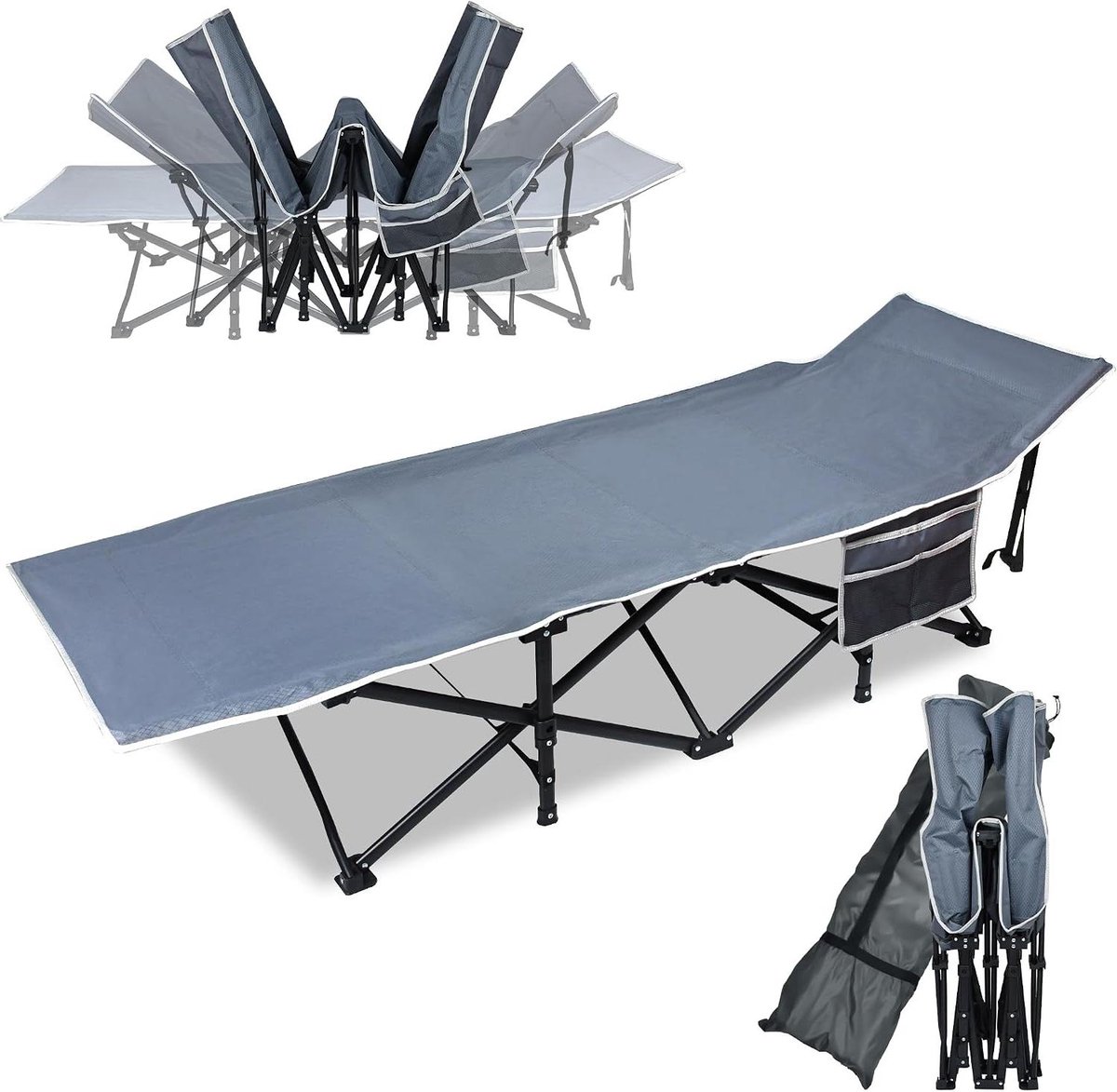 Campingbed - Veldbed Klapbed - Buiten Ontspannen - Sterke Stalen Constructie - 190x62x38 cm - Grijs