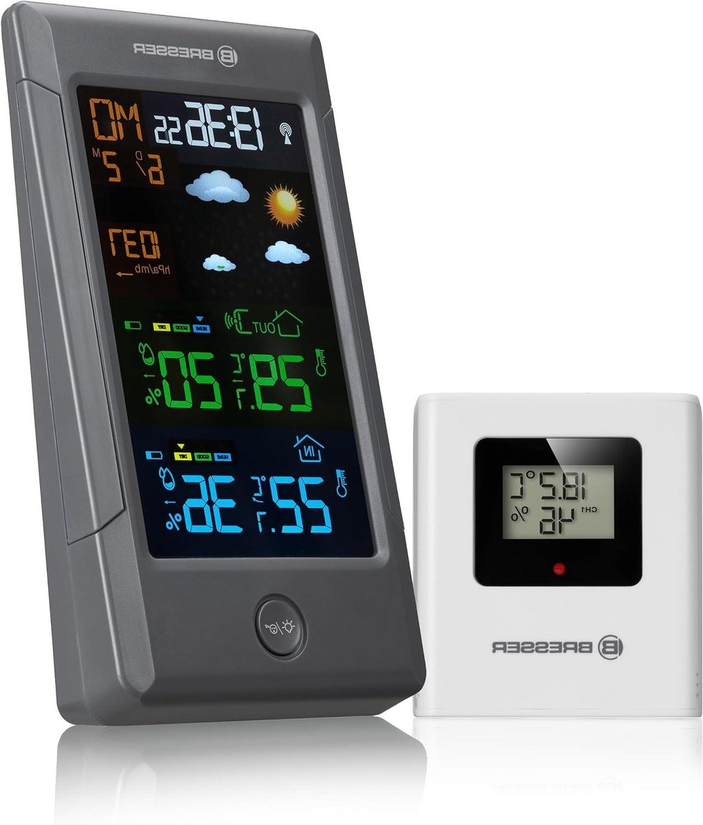 Weerstation met Sensor - Klimaatmeter Binnen Buiten - Binnenklimaat Monitoren - Automatische Tijdinstelling - 17 x 9.3 cm - Zwart