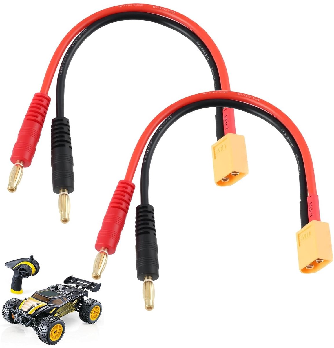 2 Stuks XT60 Kabel met Banana Plug Adapter en 4mm Male Connector - 14 AWG Oplaadkabel voor LiPo, RC Drone, Auto, Helicopter en Vliegtuig - 15 cm Siliconekabel