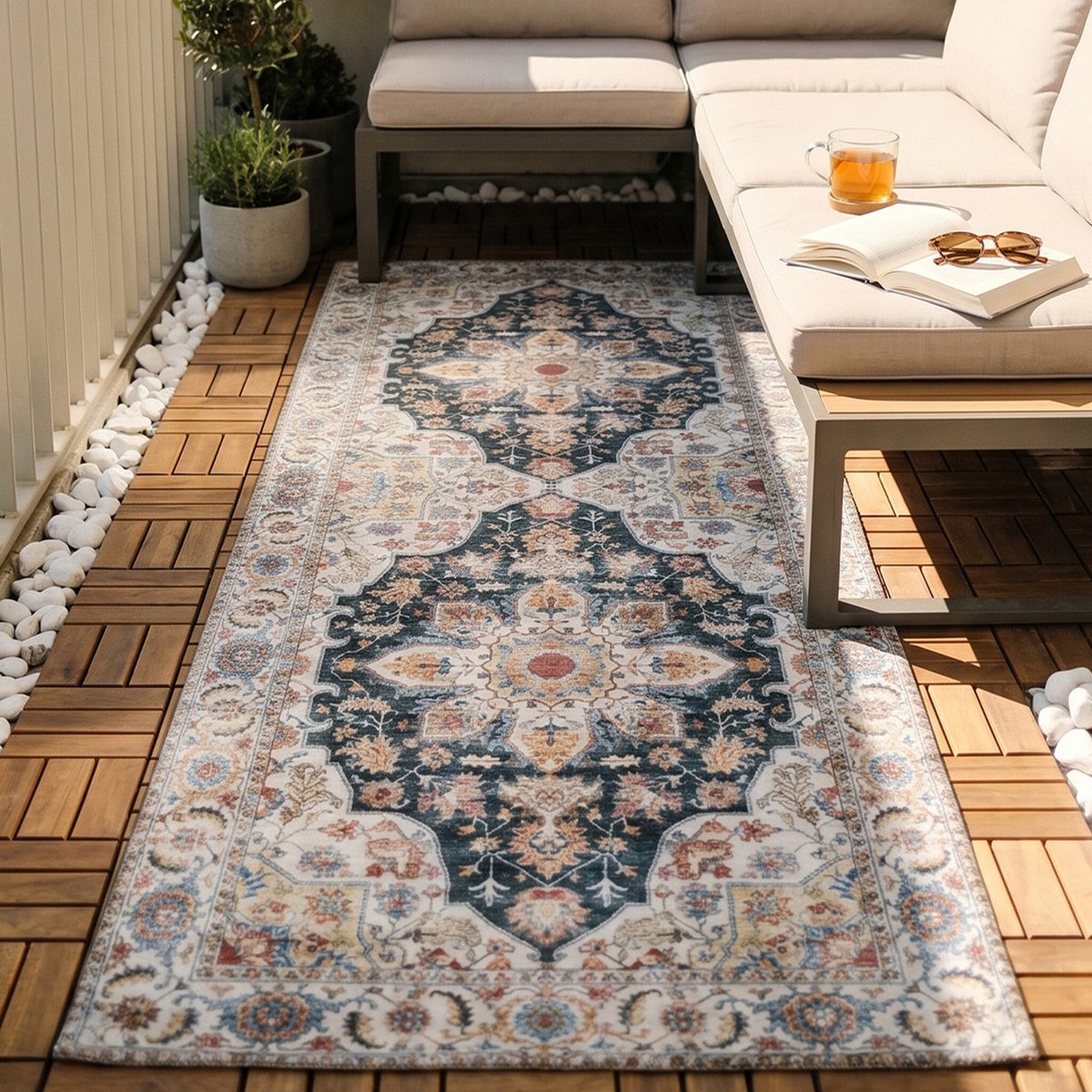 Fraai Wasbare loper - Domingo Mandala Donkergroen - 80x300cm