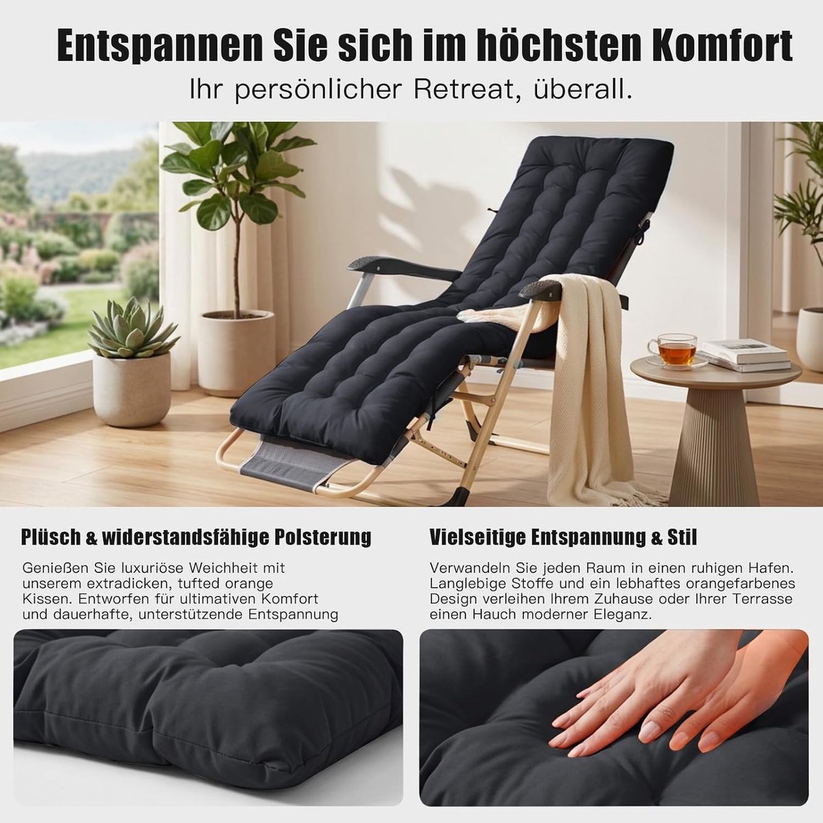 Buitenkussen voor ligstoel 170x50x10 cm – Waterdicht matje voor tuin, terras en balkon, ideaal voor comfort en stijl bij ligstoelen en hangmatten