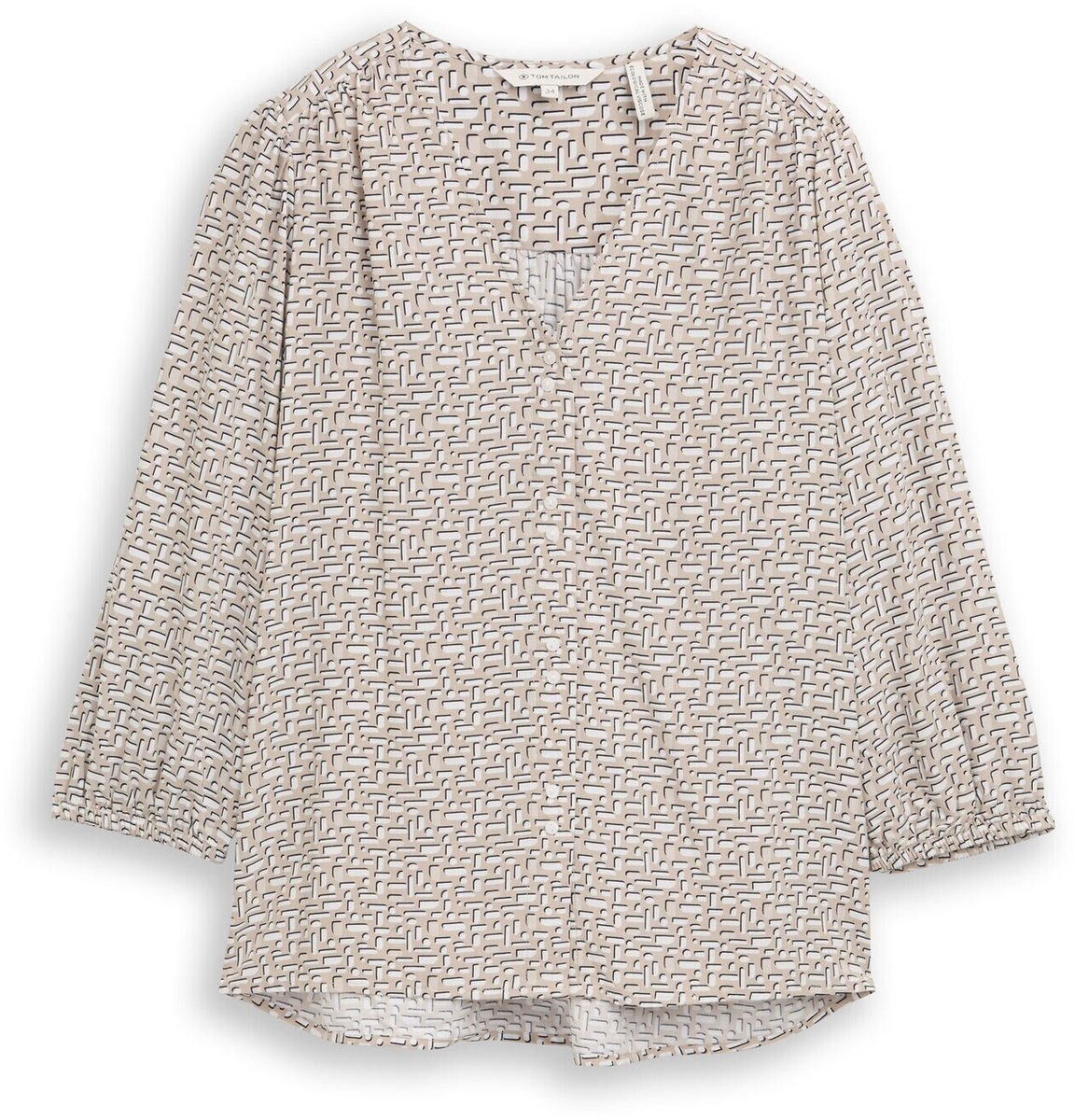 Tom Tailor - Blouse van viscose - Maat 32 - soft taupe geometric minimal