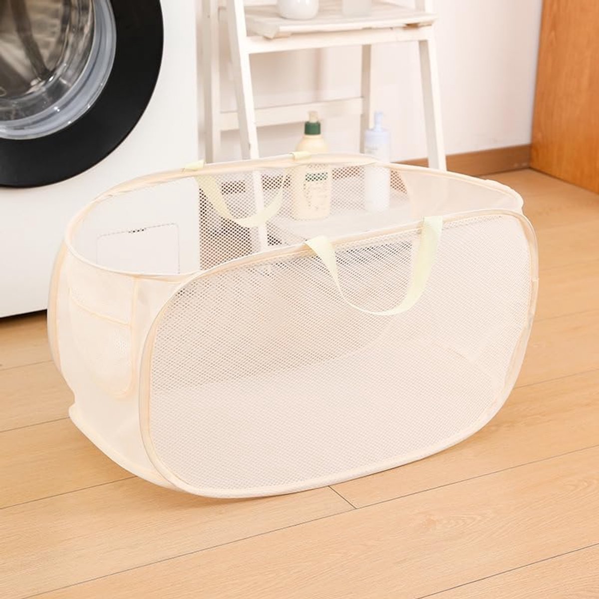 Opvouwbare wasmand - Inklapbare kledingmand - Beige - Perfect voor badkamer en reizen - ShopVlot