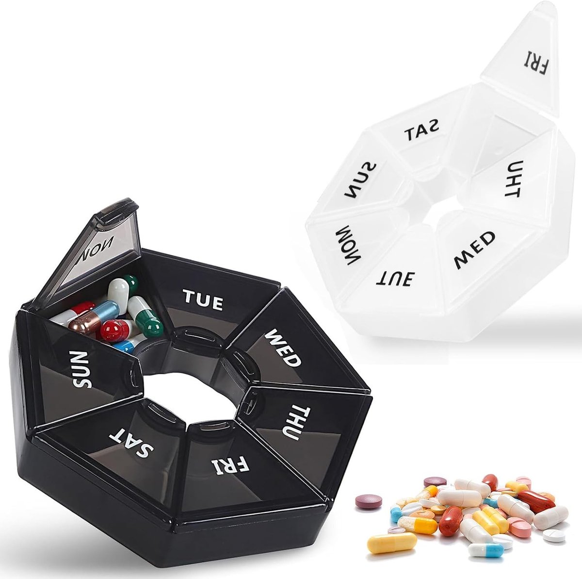 7 Dagen Pillendoos Set - 2 Stuks, Ronde Organizer voor Medicijnen, Vitaminen en Supplementen, Draagbaar en Vochtbestendig