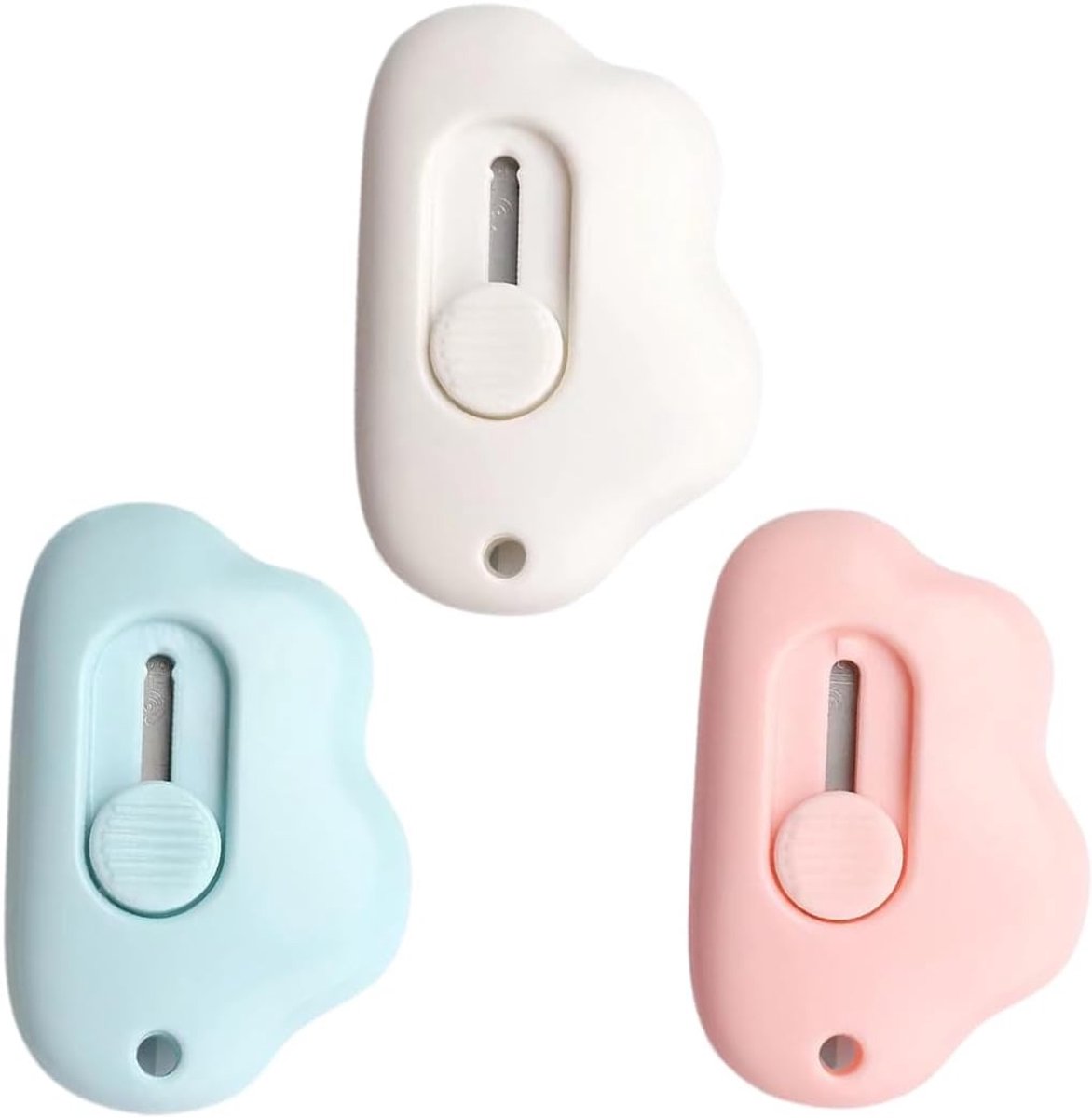 Multifunctionele Mini Pocket Messenset, 3 Stuks, Uittrekbare Messen voor Enveloppen, Papier en Verpakking (Blauw, Roze, Wit)