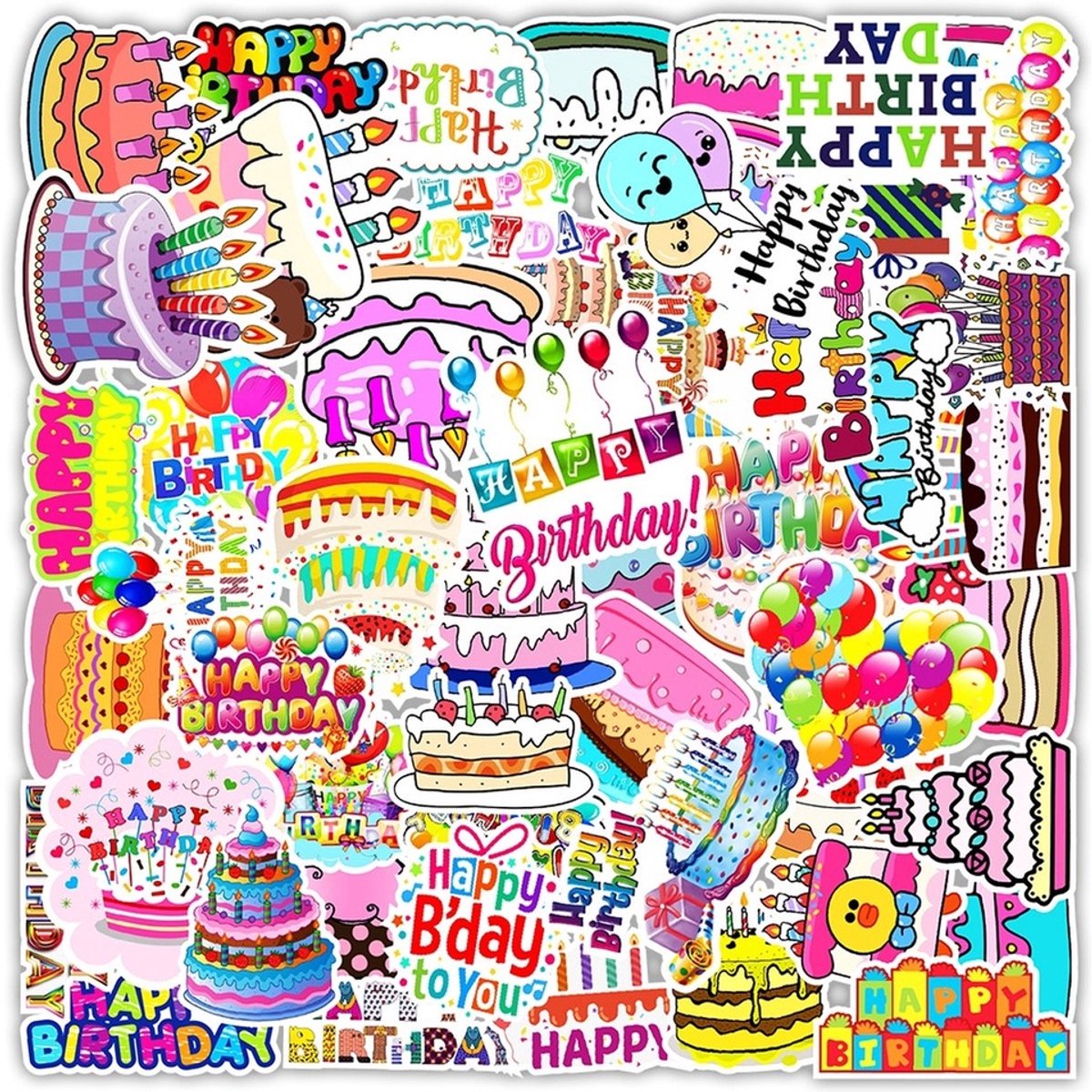 50 Happy Birthday Stickers – Verjaardag, Feest, Taart & Cake