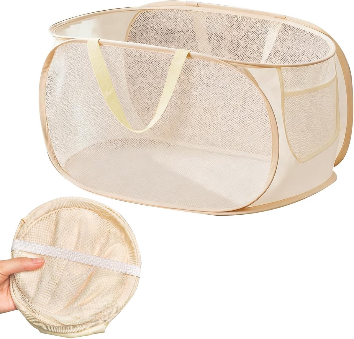 Opvouwbare Wasmand - Beige - 58 x 36 x 35 cm - Grote Capaciteit met Handvatten - Voor Huishouden en Slaapkamers