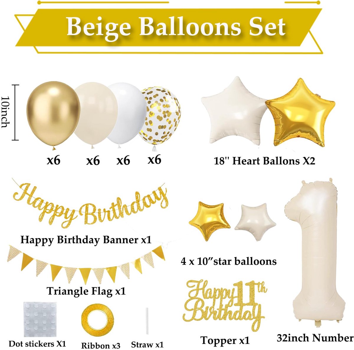 Verjaardagsdecoratie 14 jaar - Wit goud - Ballonnen en slinger - Feestelijke uitstraling - ShopVlot