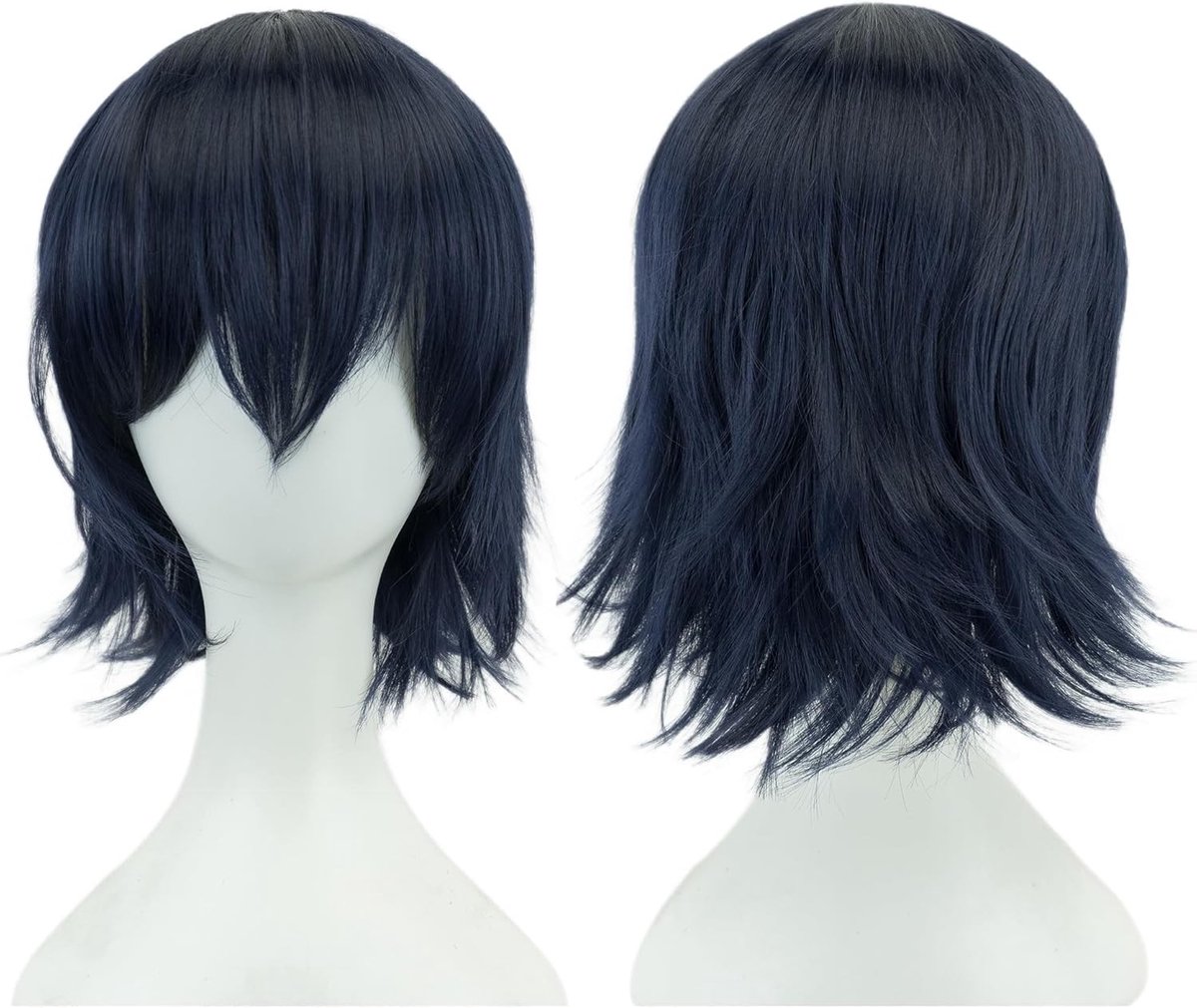 Unisex Korte Cosplay Haarperruque met Pony voor Feest en Halloween Kostuum (Donkerblauw) - Perfect voor Kostuumfeestjes, Anime en Theater
