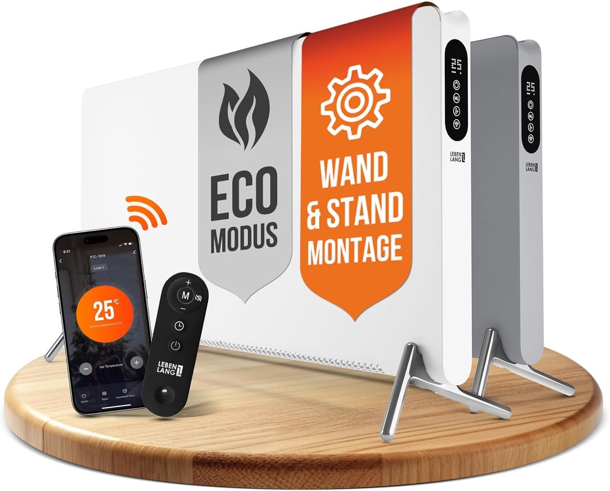 Ruimteverwarmer - Wit - 2000W - Elektrische Convector met WiFi en App-Besturing - Voor Badkamer en Woonkamer