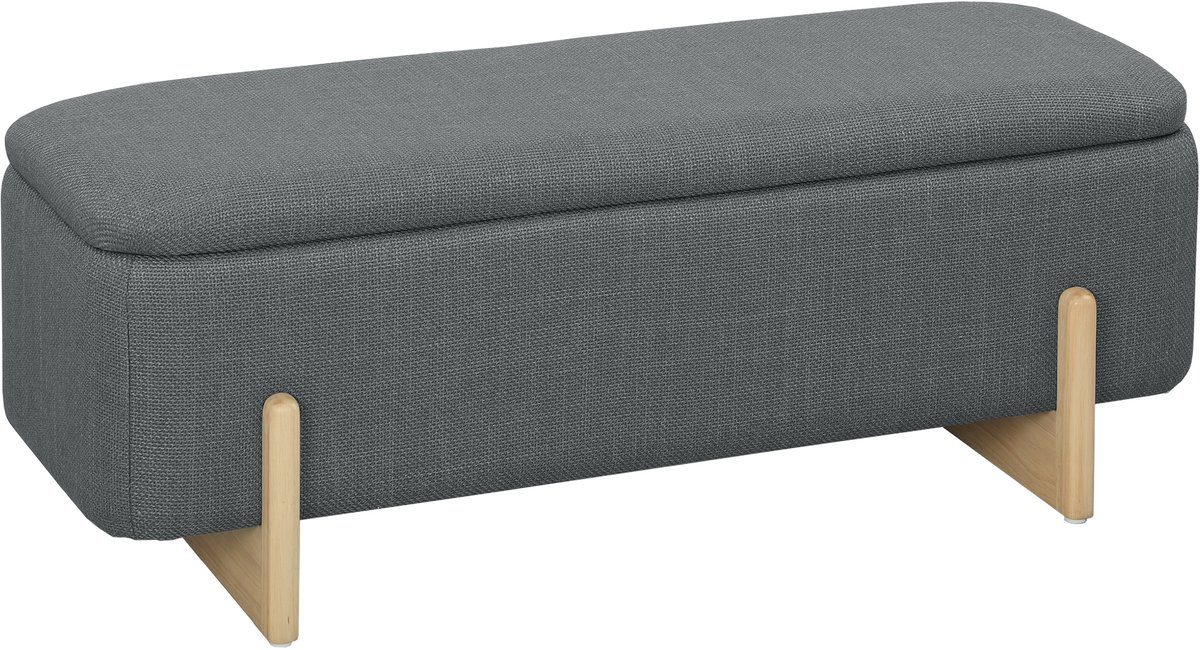 HOMCOM Opberg Ottomaan Polyester, Beukenhout 111L x 44B x 44,5H cm Donkergrijs