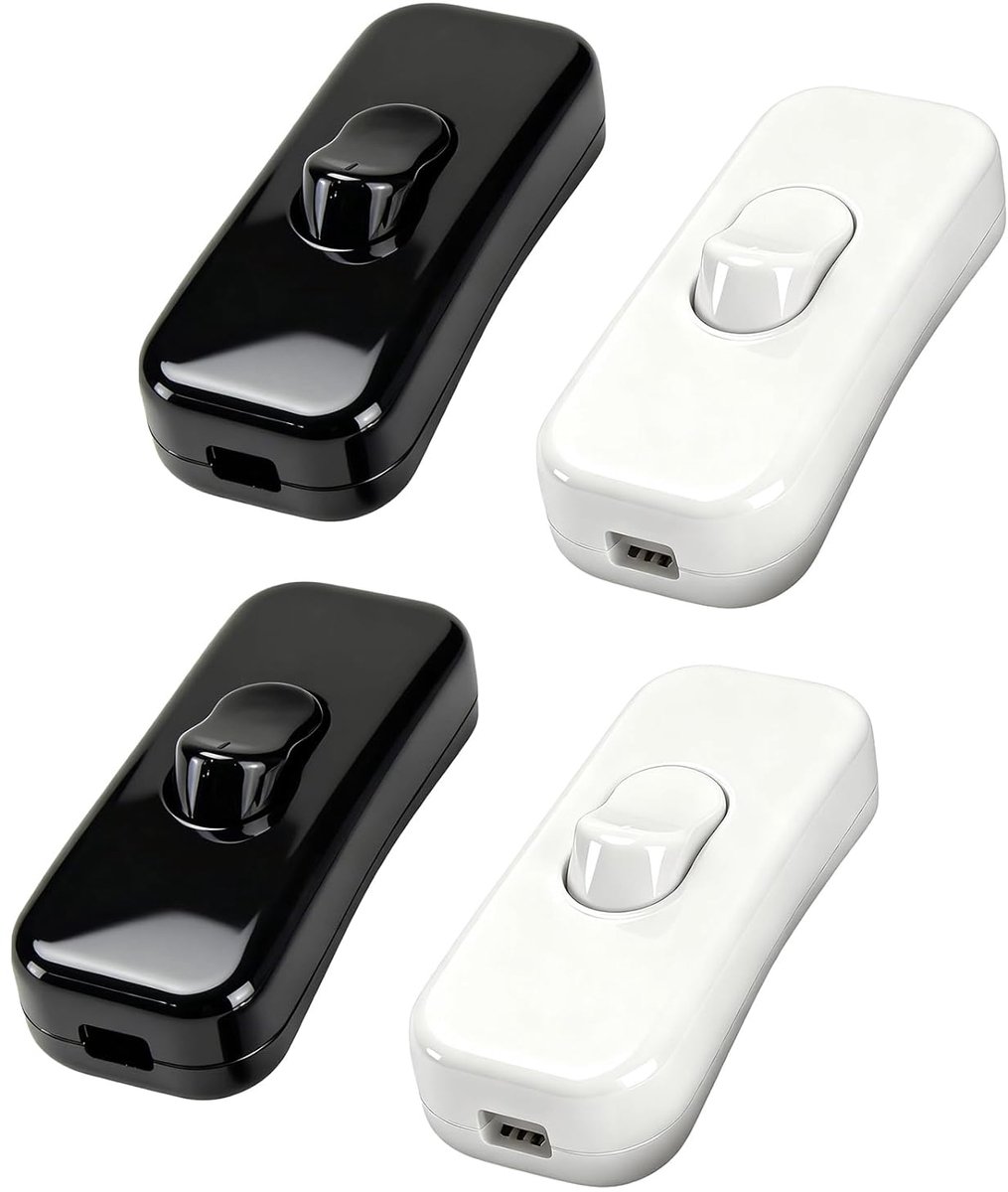 Tussenschakelaar 4 stuks - snoerschakelaar 230 V - wit en zwart - ideaal voor lampen en apparaten - ShopVlot