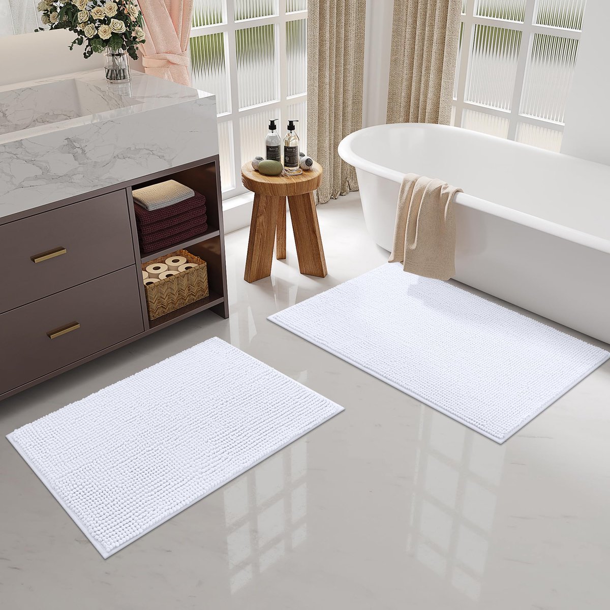 Chenille badmat antislip groot 60 x 120 cm - zacht en comfortabel - ideaal voor badkamer - ShopVlot