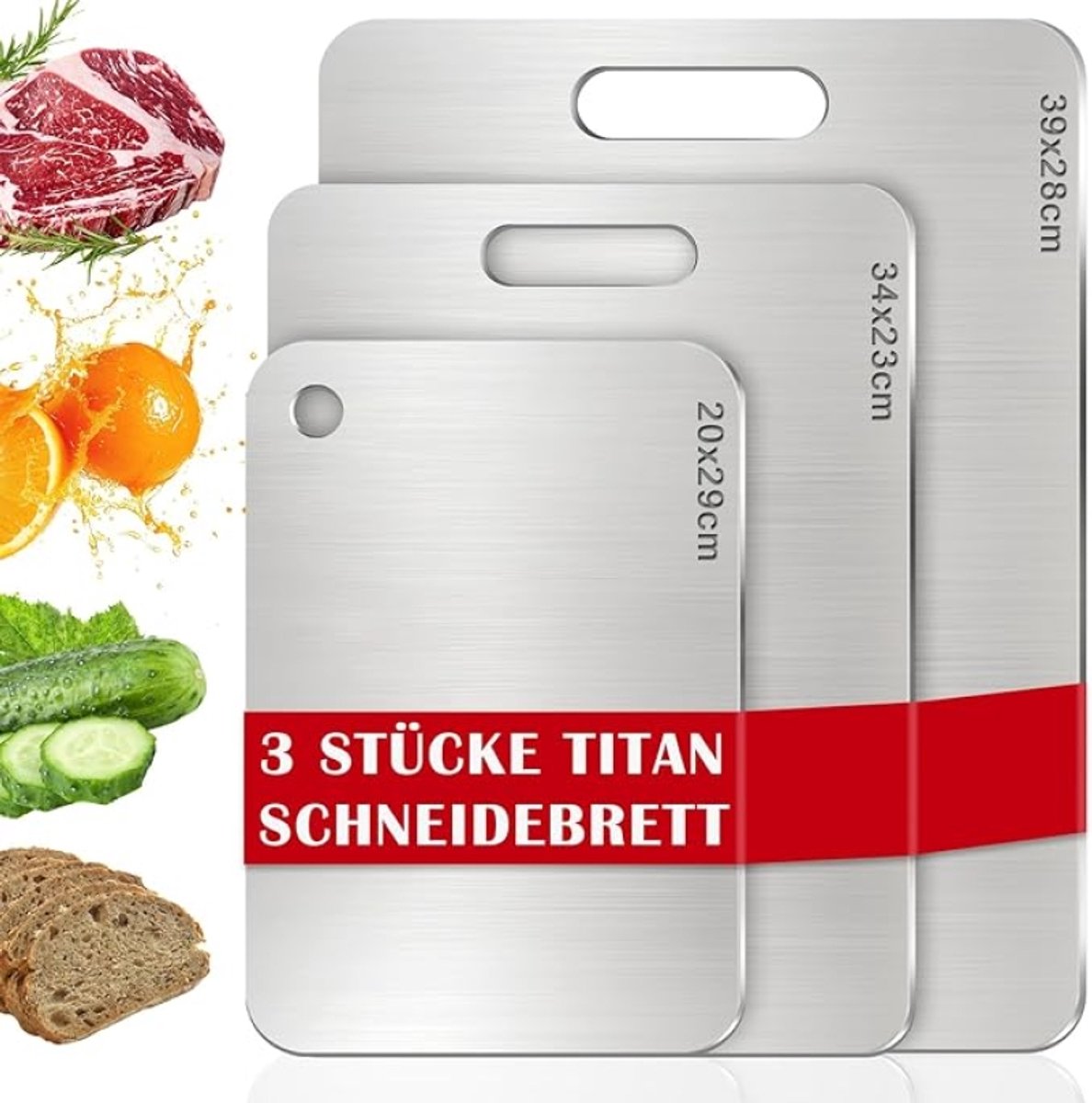 3-delige Snijplanken Set Roestvrij Staal - 20x29cm + 34x23cm + 39x28cm - Voedselveilig, Antibacterieel, Geschikt voor Vlees & Groenten
