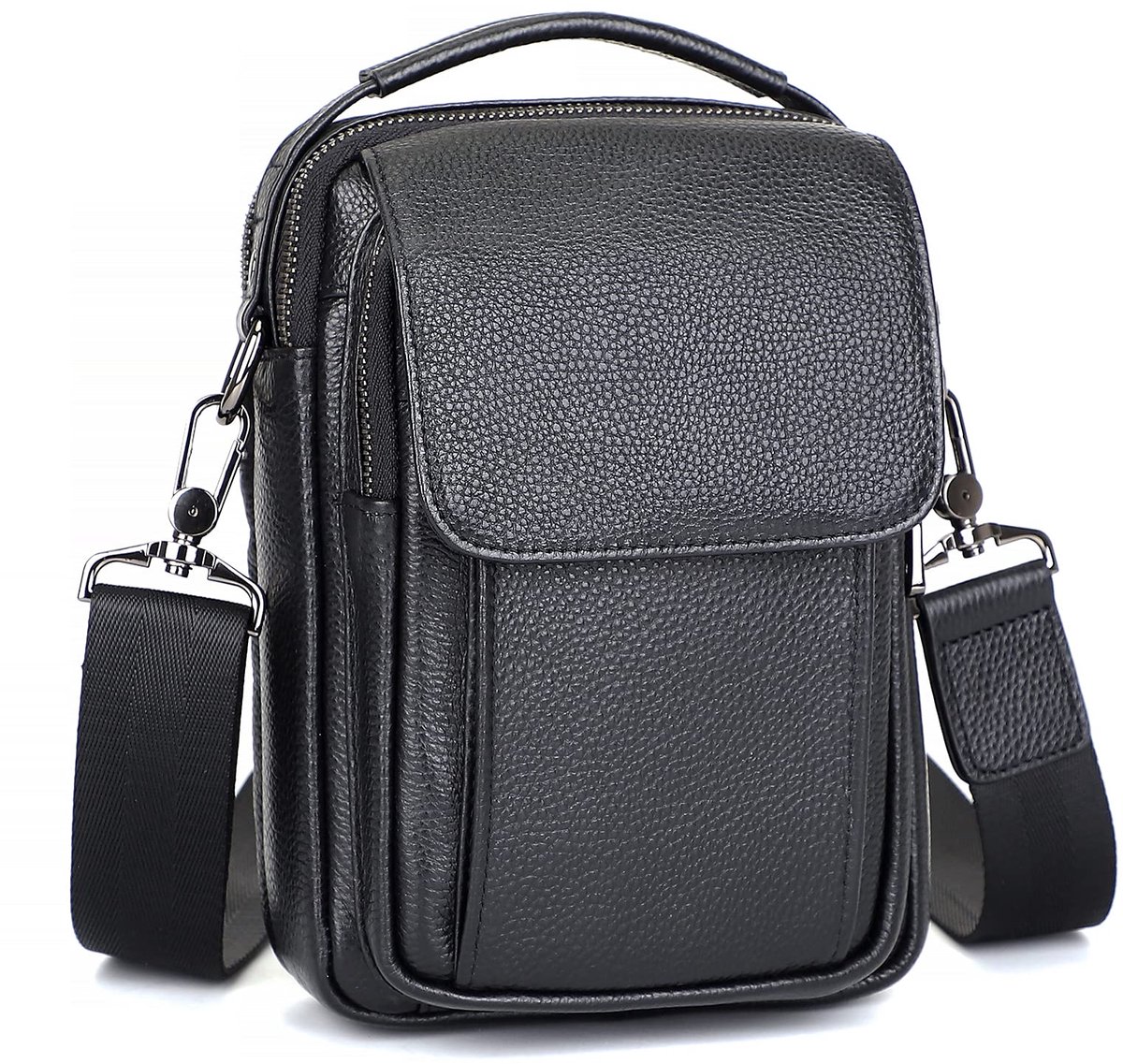 Messenger tas klein - lederen schoudertas - zwart - ideale reistassen voor mannen - ShopVlot