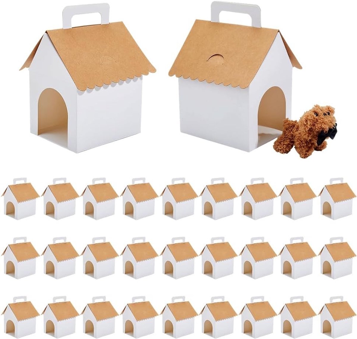 30 sets hondenfeestgeschenkdozen van kraftpapier voor puppy adoptie, huisdierfeestaccessoires en doe-het-zelf knutselprojecten