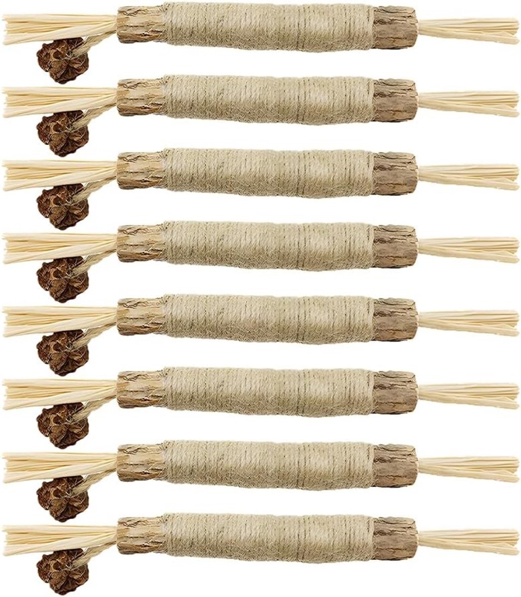 Natuurlijke Matatabi Sticks voor Katten, 8 Stuks, Silvervine Kauwsticks voor Stressverlichting, Tandverzorging en Speelplezier