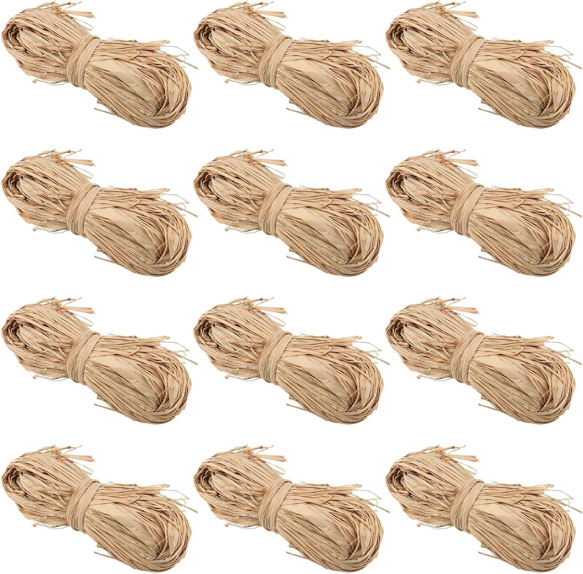 12 Pack 600g Natuurlijke Raffia Bundels voor Handwerk, Cadeauverpakking en Bloemstukken, 50g per Verpakking