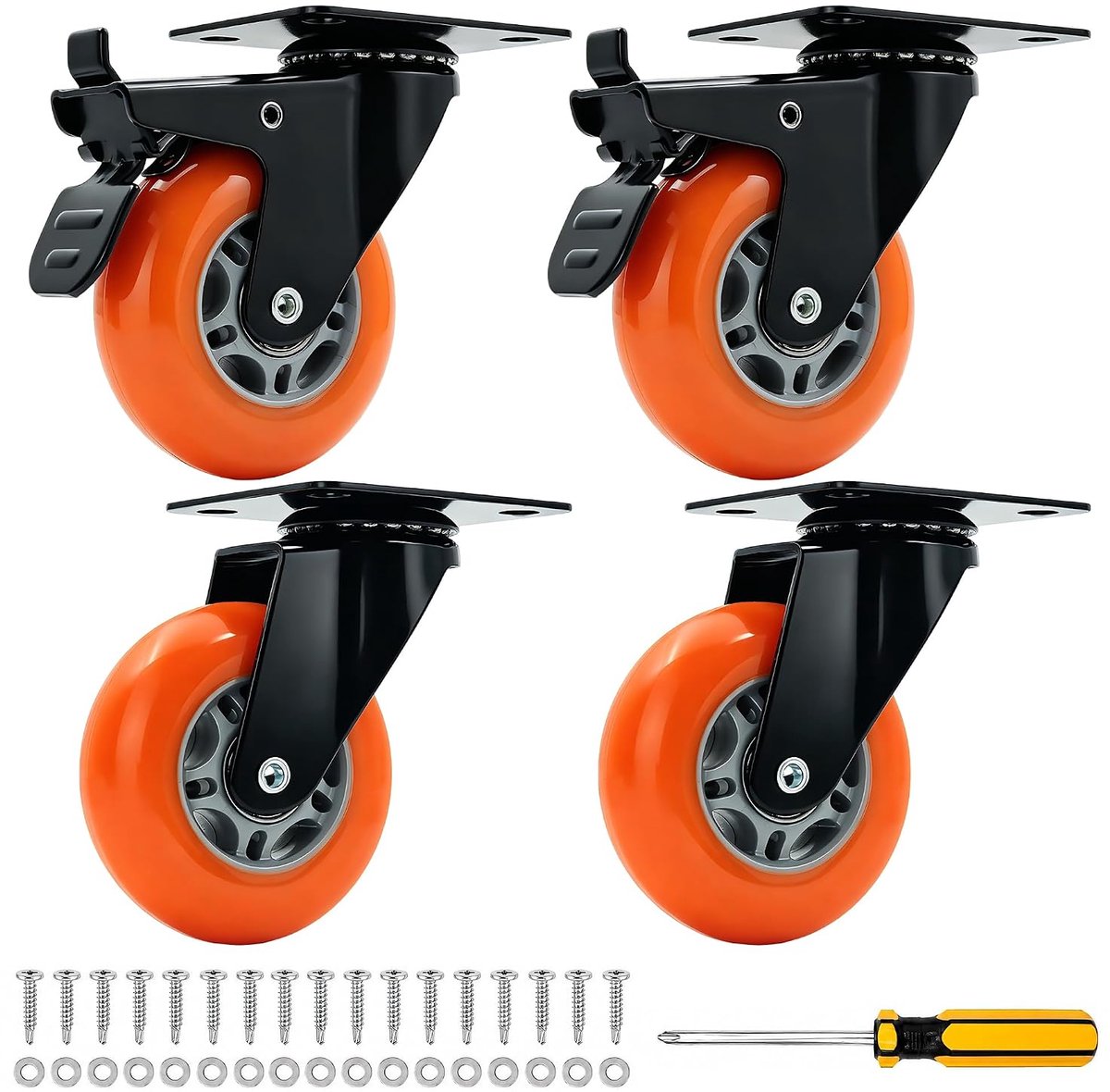 Zwenkwielen 75 mm - PU - 320 kg draagvermogen - Stil en vloerbeschermend - Luxento