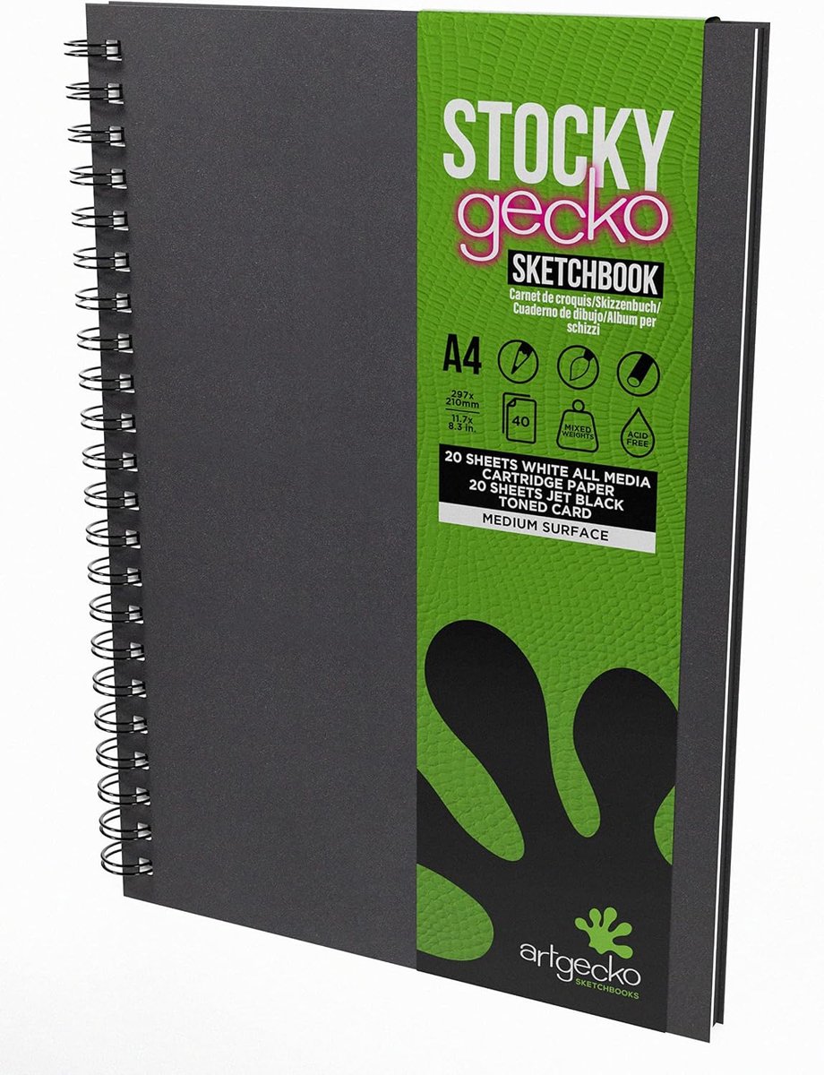 Artgecko Stocky Sketchbook (A4 Portrait) - 20 Black Sheets, 20 White Sheets (80 Pages) Acid Free - ShopVlot
