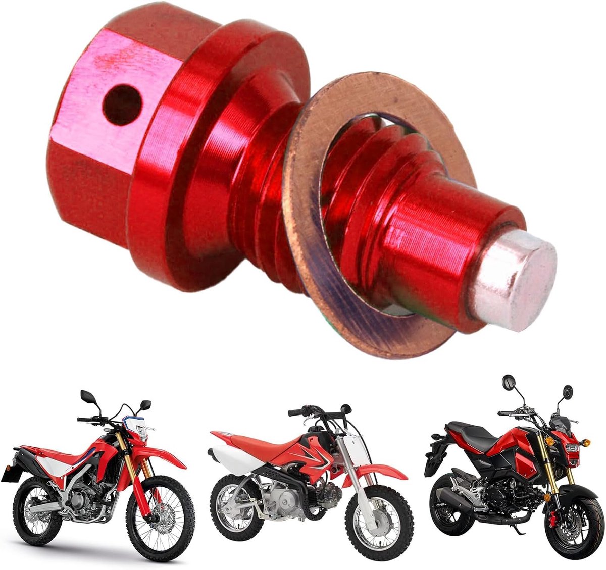 Motorcycle M12 x 1.5 Magnetic Oil Drain Plug Bolt with Red Copper Crushed Washing Machine CNC for CRF50F CRF125F - ShopVlot
