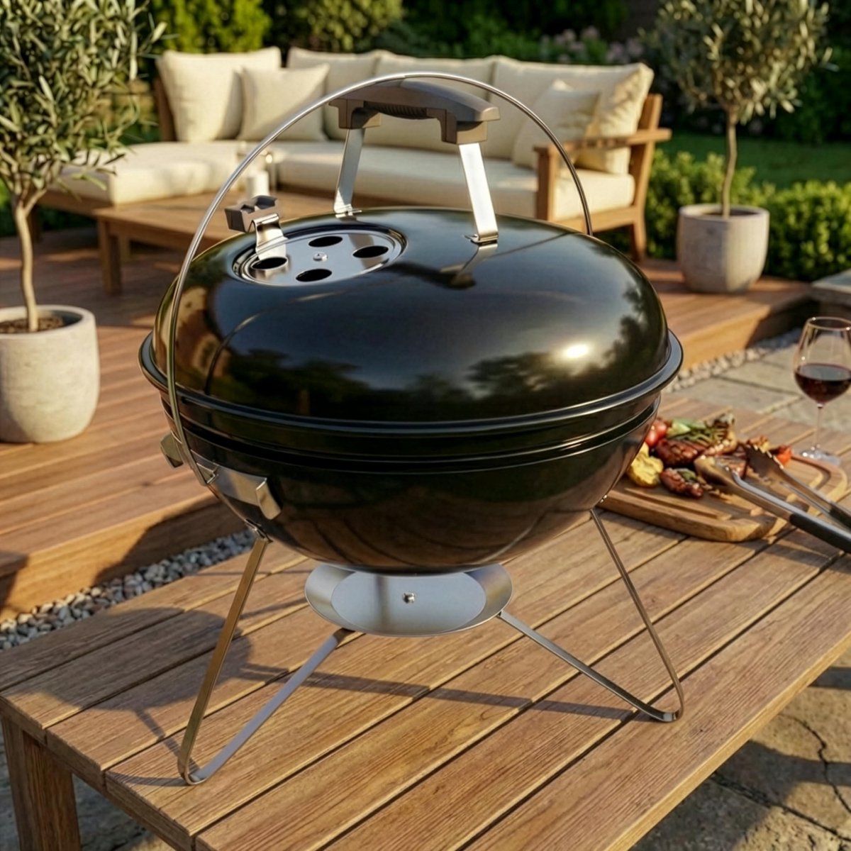 Barbecue grill kleine vrijstaande BBQ - zwart - draagbaar - ideaal voor picknick - ShopVlot