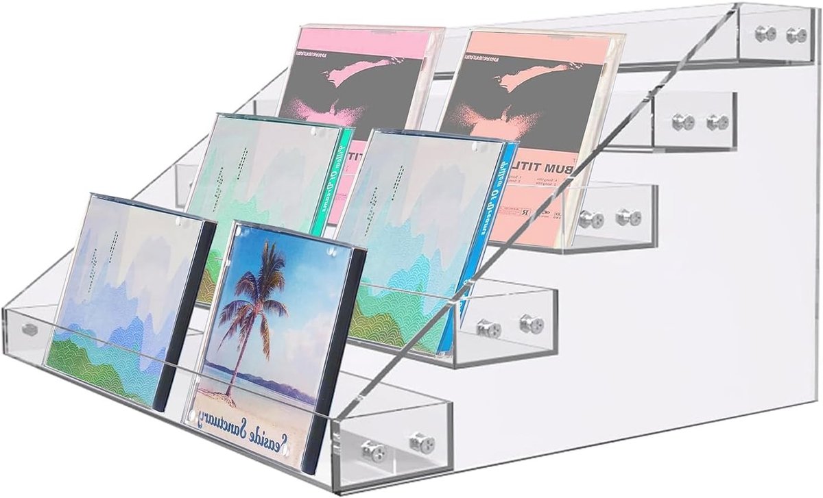 Acryl CD-stand met 5 niveaus, transparante opslag voor 40 CD's en DVD's, 31x27.5x19.5cm, ideaal voor muziekcollectie en ruimtebesparing