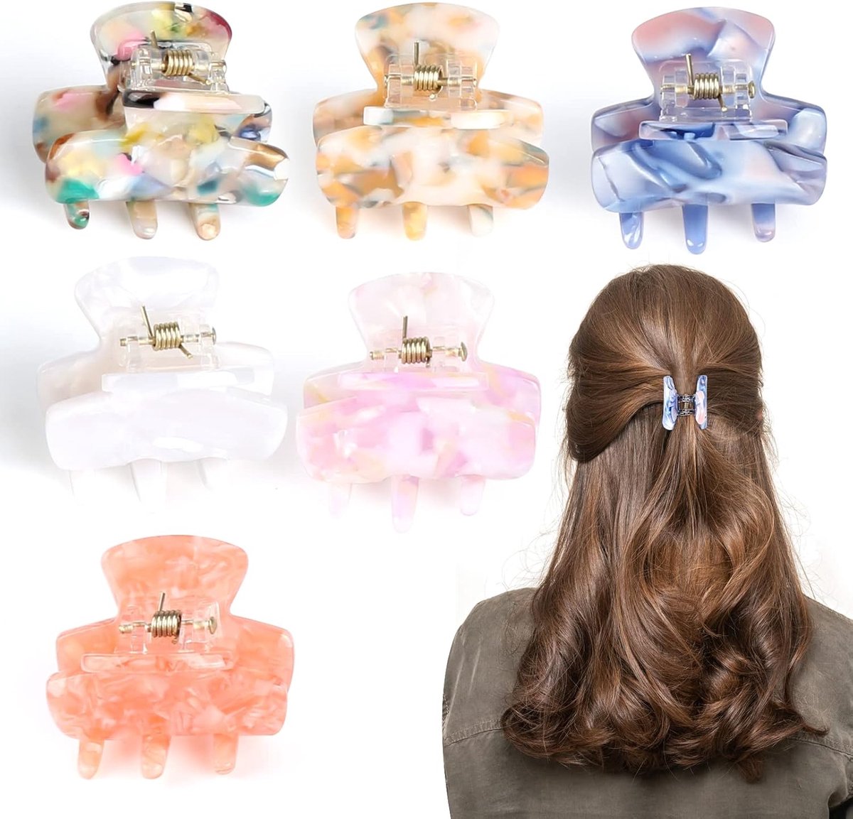 Hair Clips, Pack of 6, Small Hairpins for Women, Medium and Thin Hair, Non-Slip Claw Hairpins, Turtle, Cellulose - ShopVlot