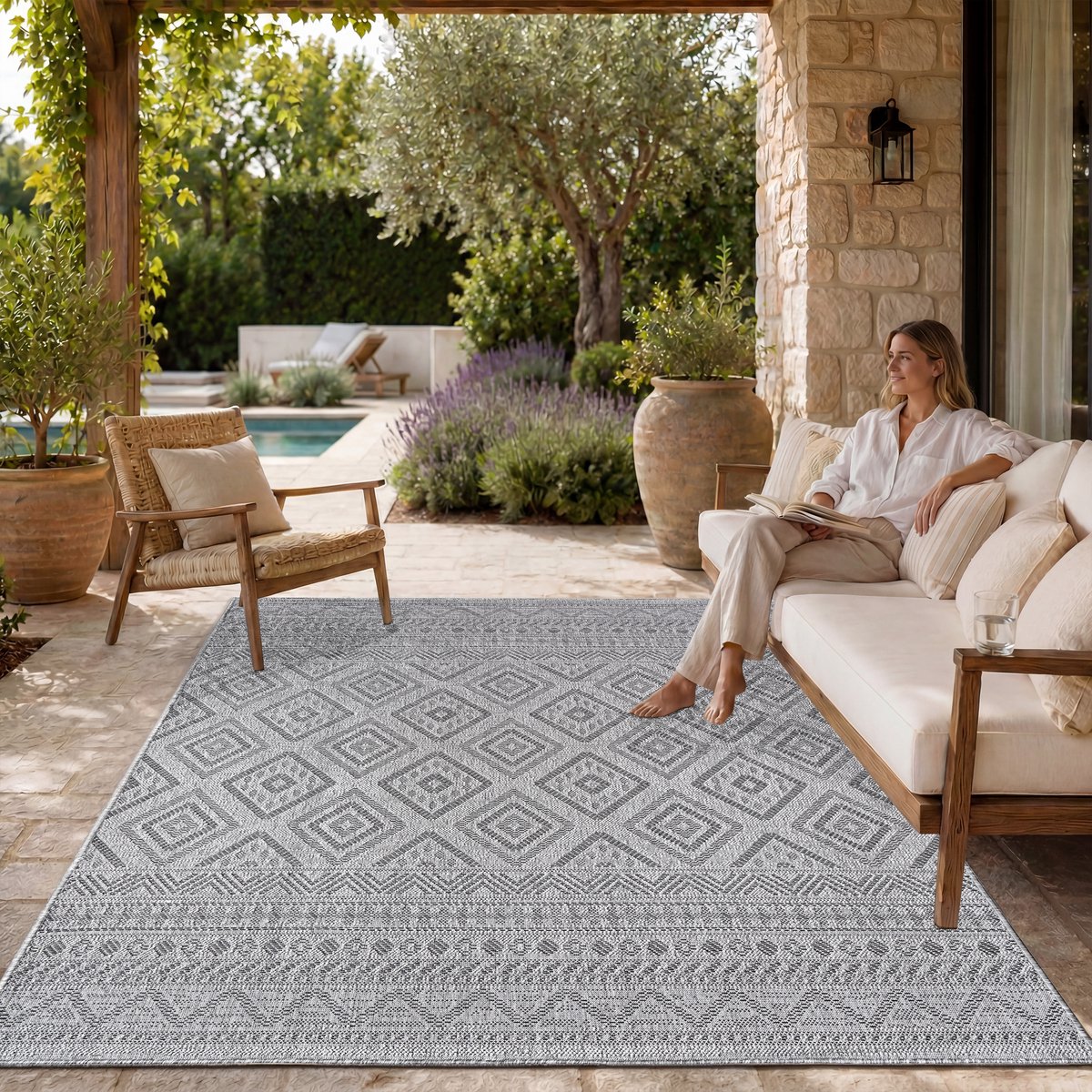Paco Home In-& Outdoor Vloerkleed Balkon Terras Keukenvloerkleed Modern Boho Ethno Patroon 240x340 cm