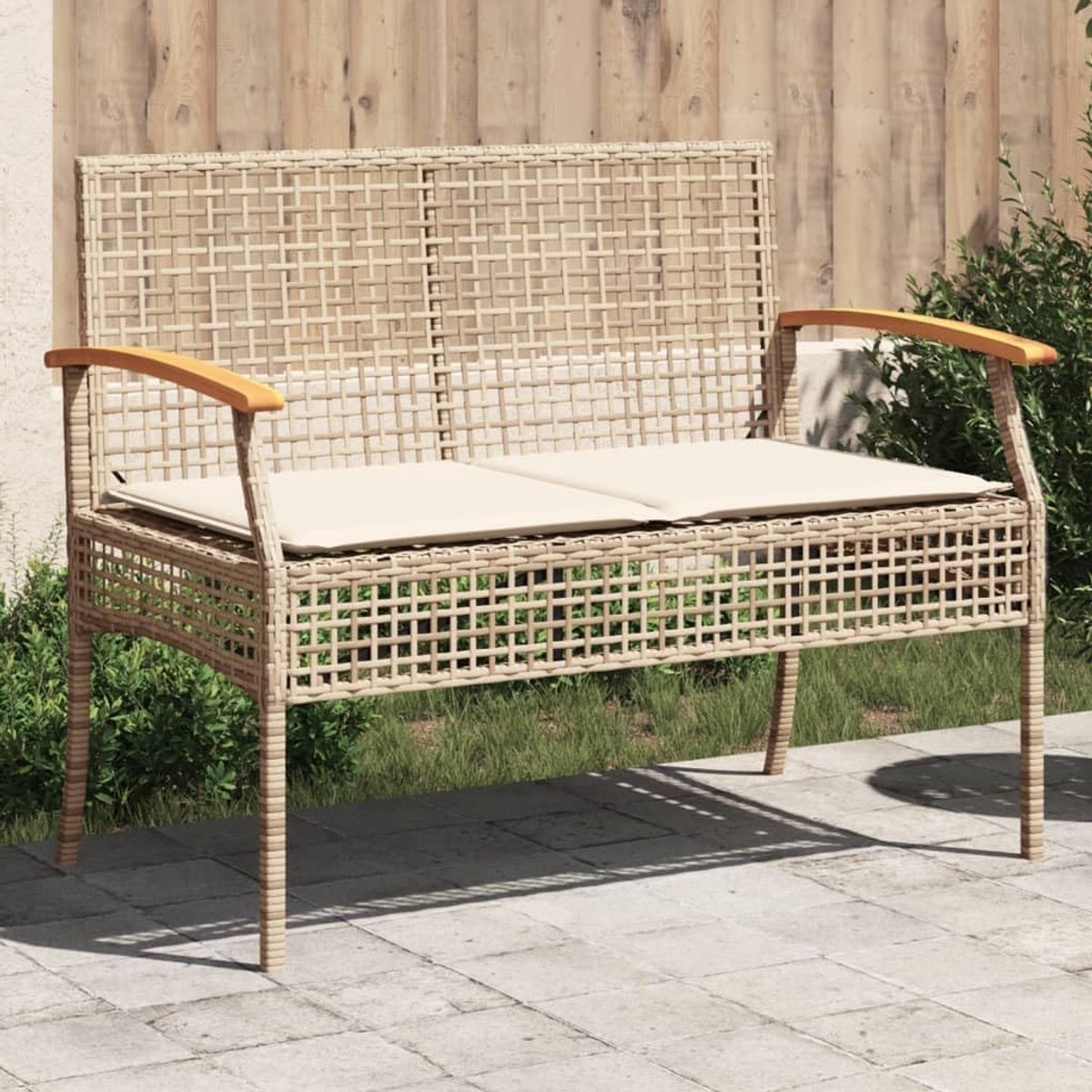 Tuinbank Polyrotan - Buitenbank Zitbank - Ontspannen Buiten - Waterbestendig Frame - 108 cm Breed - Beige