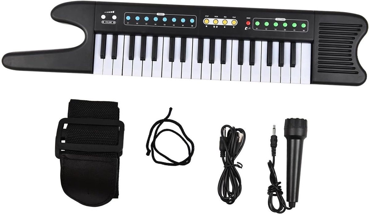 Elektronisch Keyboard - Mini Orgel Piano - Muziek Leren Spelen - Draagbaar Met Riem - 37 Toetsen - Zwart