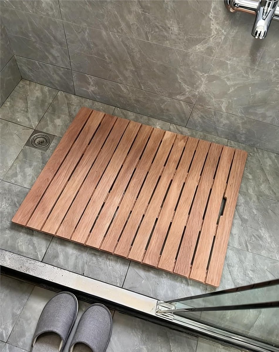Houten Vloermat - Douche Platform - Badkamer Decoratie - Natuurlijk Massief Hout - 76x76 c